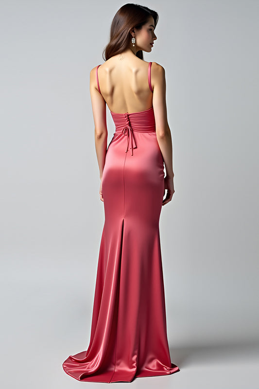 Sheath Watermelon Spaghetti Straps Long Formal Dress