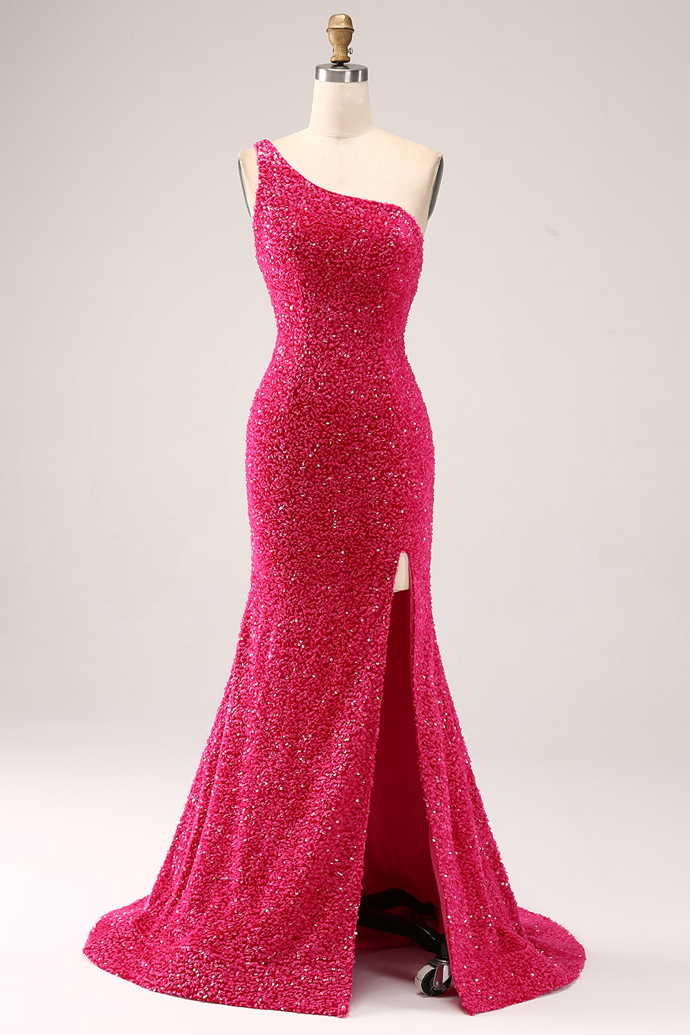 Sparkly Fuchsia Mermaid One Shoulder Long Sequin Prom Dress with Slit Sparkly Fuchsia Mermaid One Shoulder Long Sequin Prom Dress with Slit