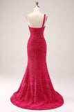 Sparkly Fuchsia Mermaid One Shoulder Long Sequin Prom Dress with Slit Sparkly Fuchsia Mermaid One Shoulder Long Sequin Prom Dress with Slit