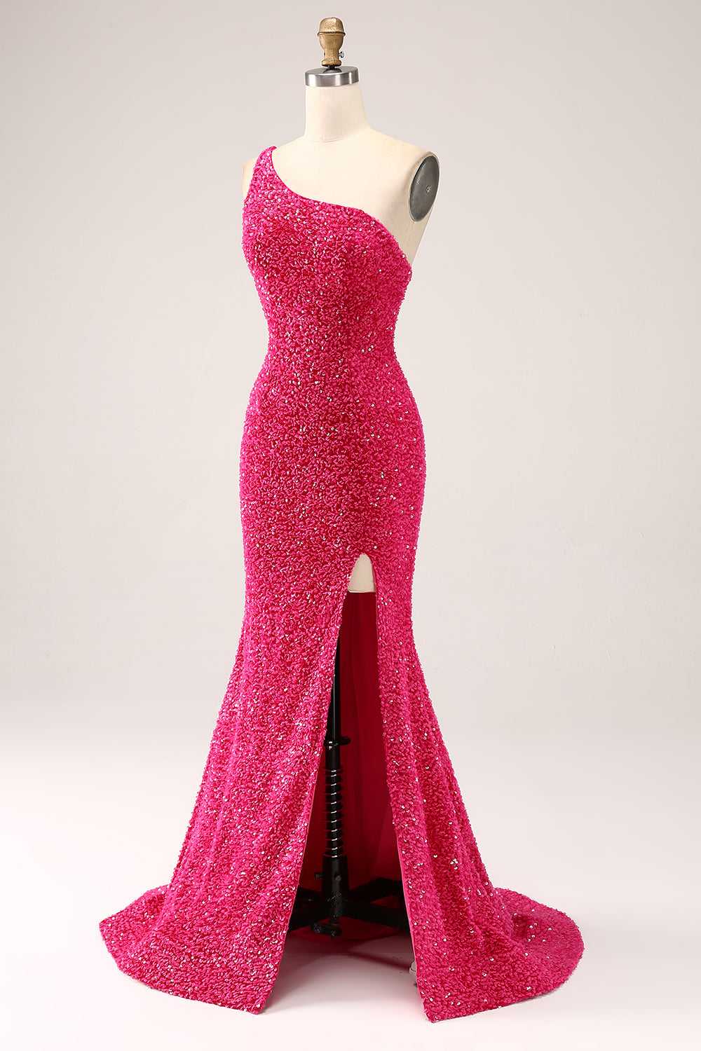 Sparkly Fuchsia Mermaid One Shoulder Long Sequin Prom Dress with Slit Sparkly Fuchsia Mermaid One Shoulder Long Sequin Prom Dress with Slit