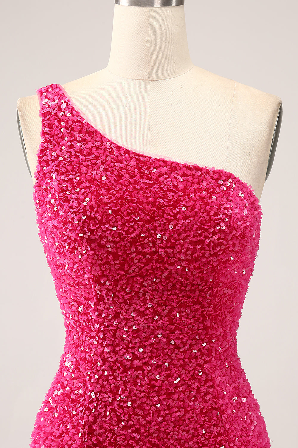 Sparkly Fuchsia Mermaid One Shoulder Long Sequin Prom Dress with Slit Sparkly Fuchsia Mermaid One Shoulder Long Sequin Prom Dress with Slit