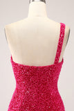 Sparkly Fuchsia Mermaid One Shoulder Long Sequin Prom Dress with Slit Sparkly Fuchsia Mermaid One Shoulder Long Sequin Prom Dress with Slit