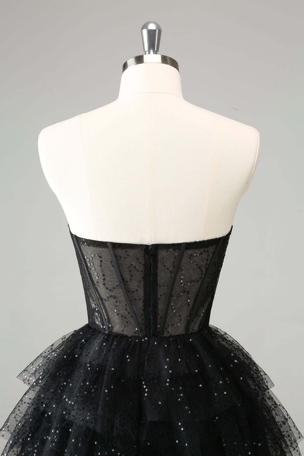 Sparkly Black Strapless Tiered Corset Short Homecoming Dress Sparkly Black Strapless Tiered Corset Short Homecoming Dress