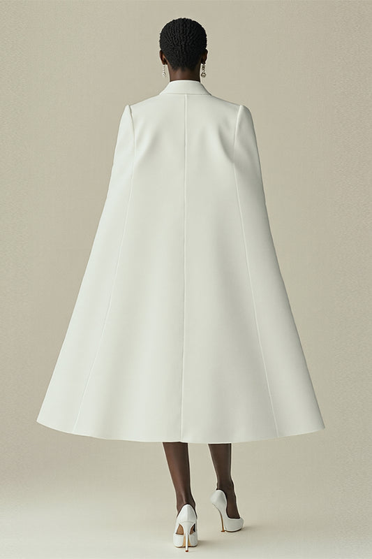 White Peak Lapel Cape Short Satin Work Blazer Dress