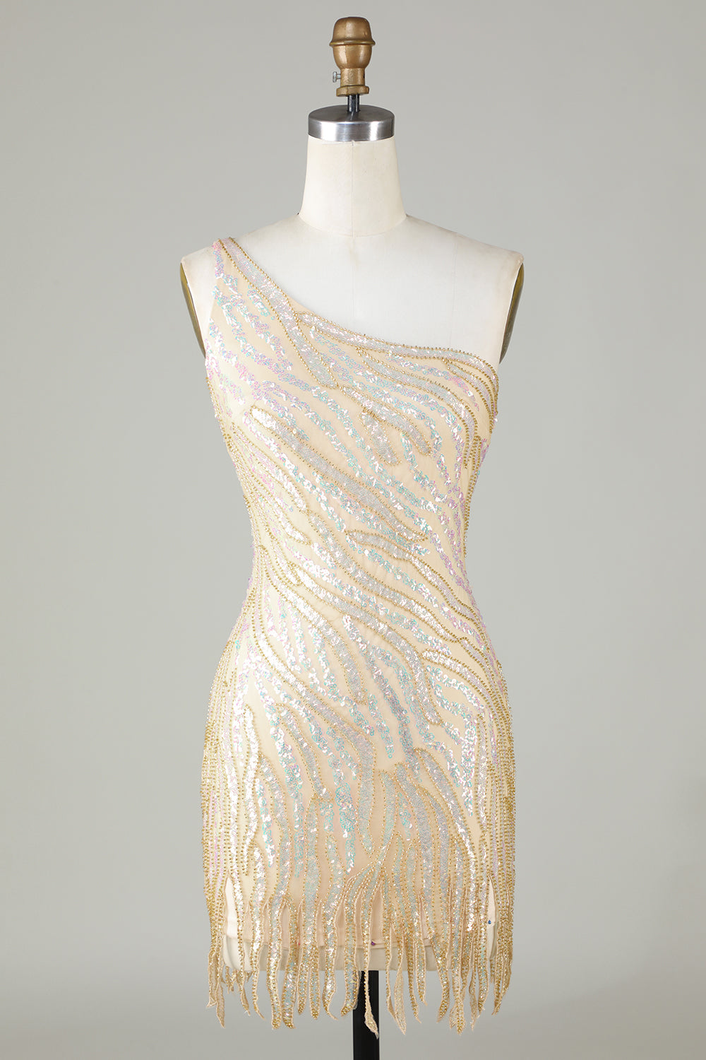 Zapaka Women Sparkly Golden Sequins Homecoming Dress with Tassel Sheath One Shoulder Short Prom Dress, Golden / US10 Zapaka Women Sparkly Golden Sequins Homecoming Dress with Tassel Sheath One Shoulder Short Prom Dress, Golden / US10
