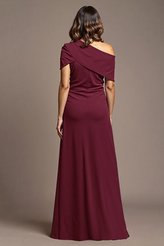 Burgundy Sheath Satin Long Mother of the Bride Dress with Slit