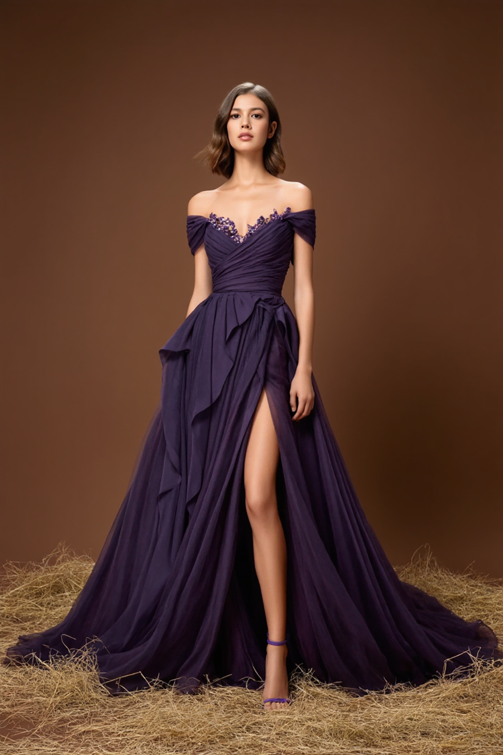 classy purple dress Elegant V Neck Purple Chiffon Long Prom Dress with Slit, V Neck Purple Formal Dress, Purple Evening Dress