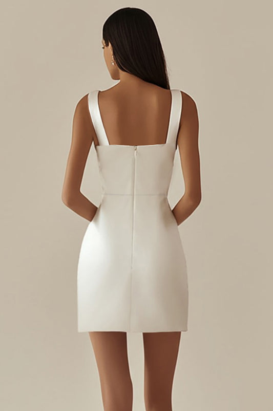 White Bodycon Satin V-Neck Short Graduation Dress