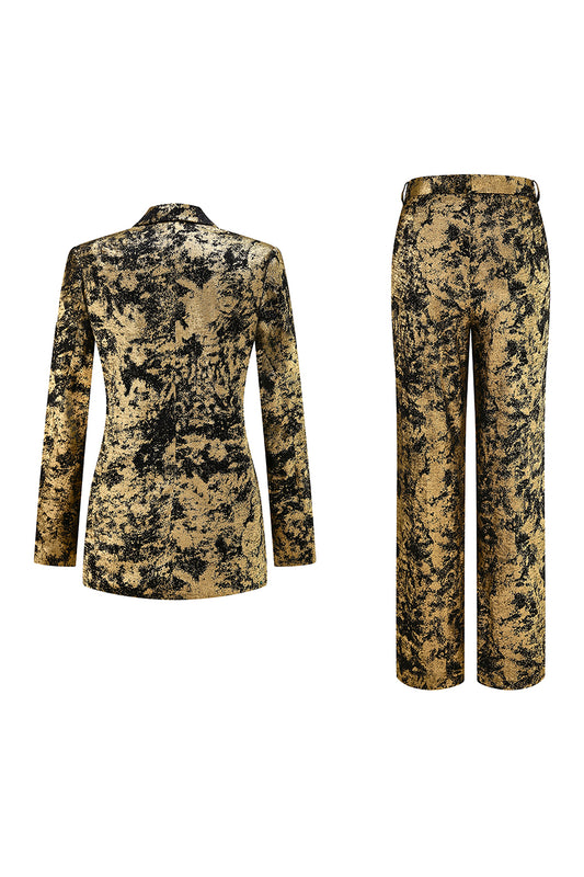 Black Golden 2 Piece Notched Lapel Women Prom Suits