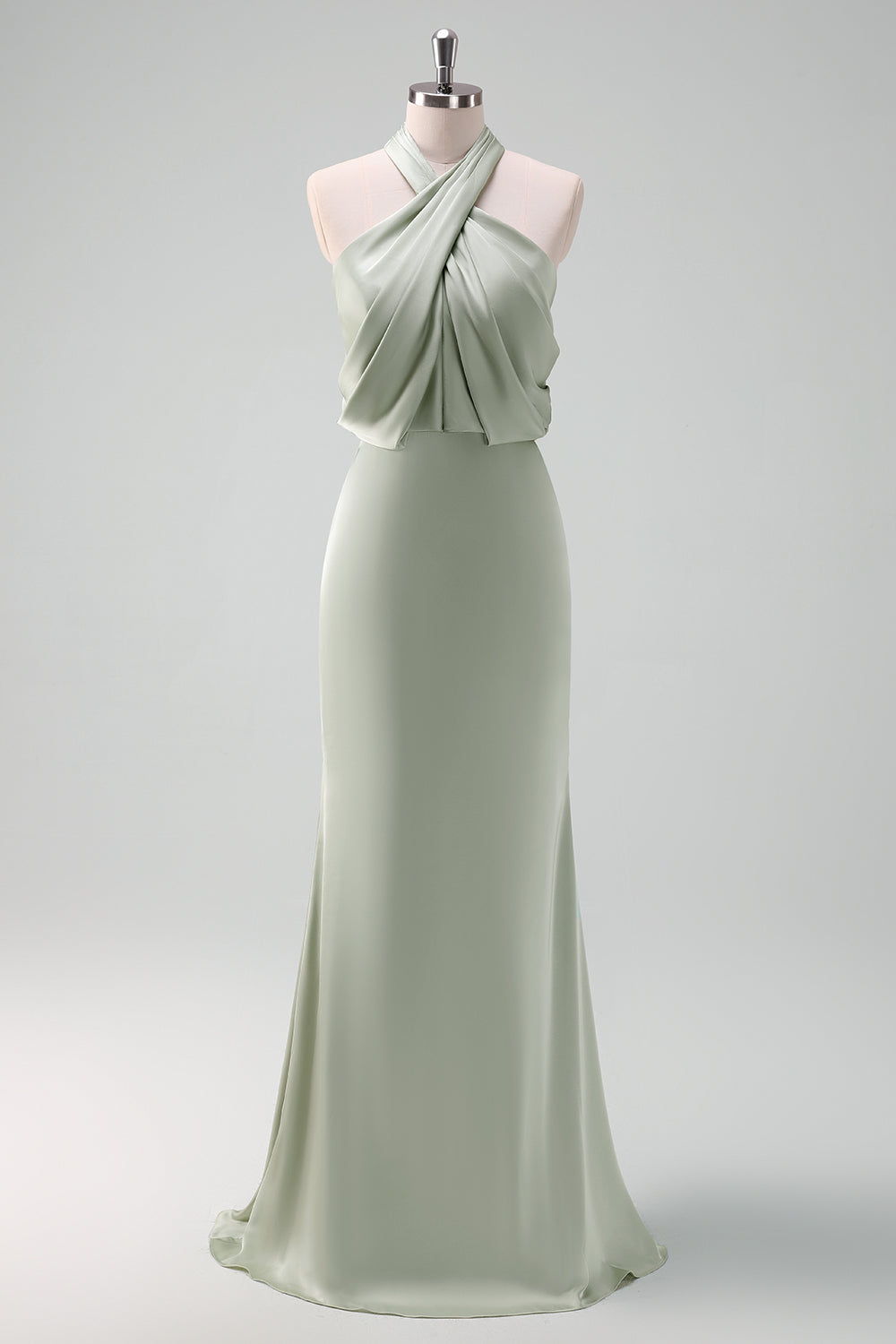 Zapaka Women Dusty Sage Bridesmaid Dress Halter Neck Satin Sheath Long Wedding Guest Dress, Dusty Sage / US16W Zapaka Women Dusty Sage Bridesmaid Dress Halter Neck Satin Sheath Long Wedding Guest Dress, Dusty Sage / US16W
