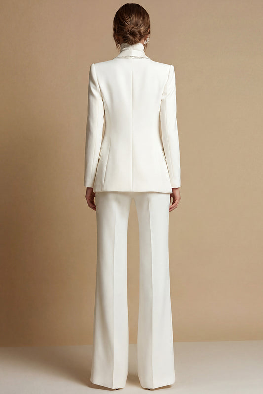Sparkly White Shawl Lapel 2 Piece Prom Suits with Pockets