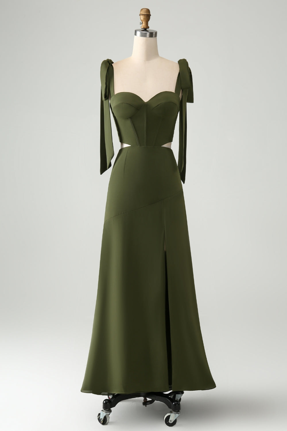 Zapaka Women Olive Wedding Guest Dress Spaghetti Straps Corset A Line Bridesmaid Dress with Slit, Olive / US6 Zapaka Women Olive Wedding Guest Dress Spaghetti Straps Corset A Line Bridesmaid Dress with Slit, Olive / US6