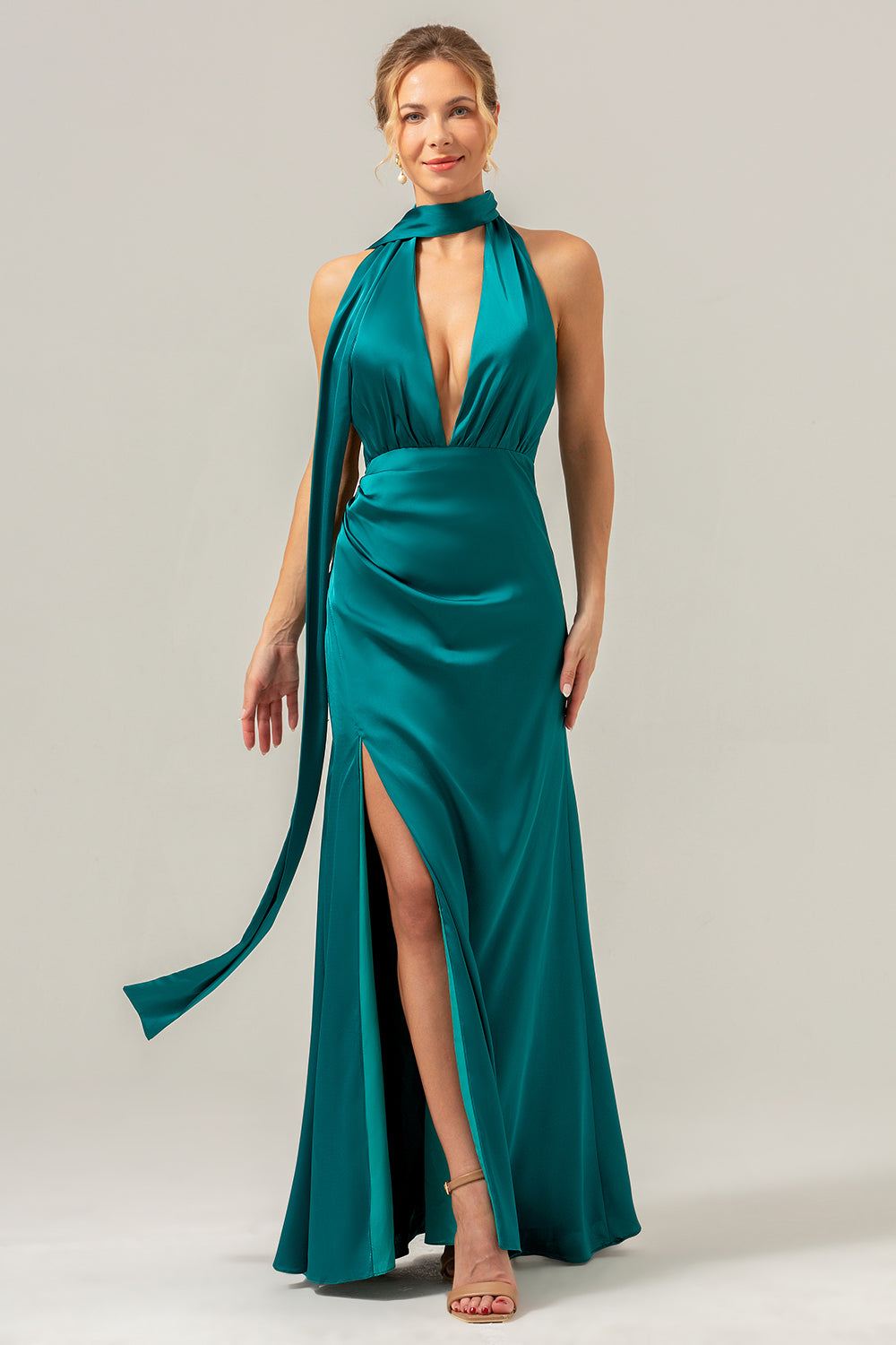 Zapakasa Women Peacock V-Neck Backless Long Bridesmaid Dress with Slit Mermaid Wedding Party Dress Zapakasa Women Peacock V-Neck Backless Long Bridesmaid Dress with Slit Mermaid Wedding Party Dress