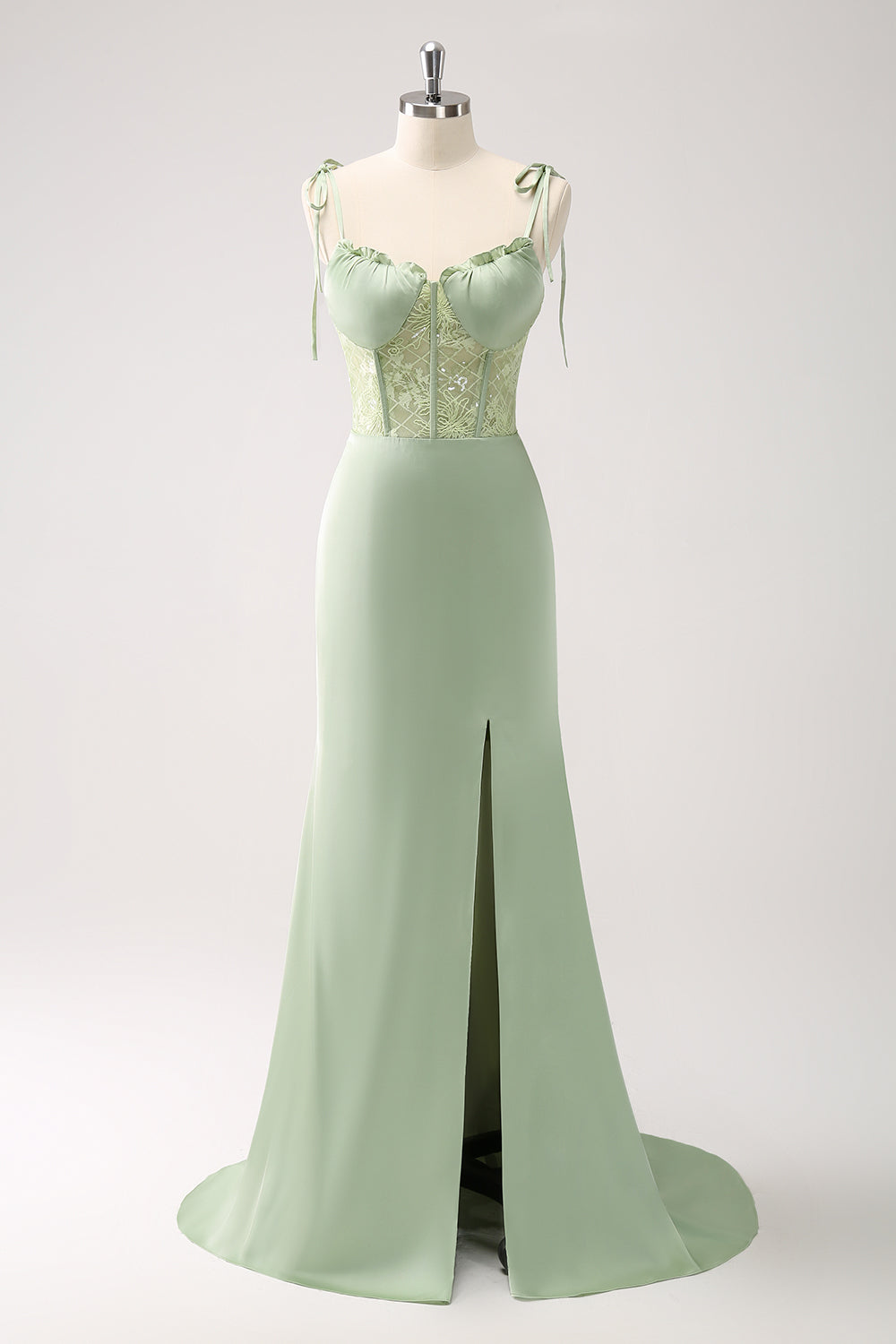 ZAPAKA Women Green Sheath Corset Lace Long Bridesmaid Dress with Slit Spaghetti Straps Wedding Guest Dress ZAPAKA Women Green Sheath Corset Lace Long Bridesmaid Dress with Slit Spaghetti Straps Wedding Guest Dress