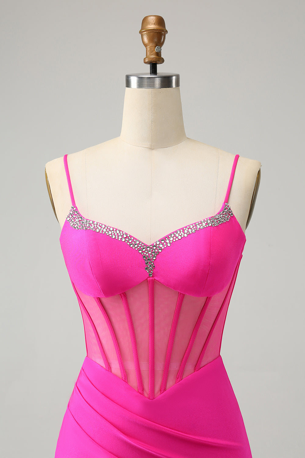 Glitter Fuchsia Beaded Tight Corset Short Homecoming Dress with Slit Glitter Fuchsia Beaded Tight Corset Short Homecoming Dress with Slit