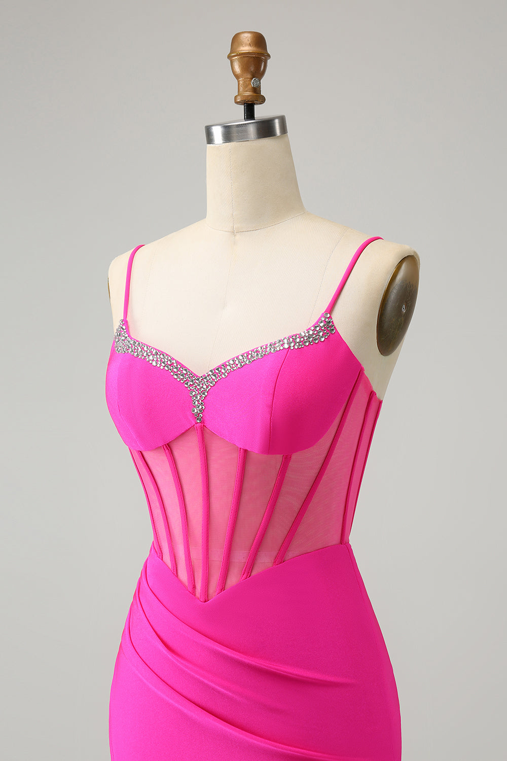Glitter Fuchsia Beaded Tight Corset Short Homecoming Dress with Slit Glitter Fuchsia Beaded Tight Corset Short Homecoming Dress with Slit