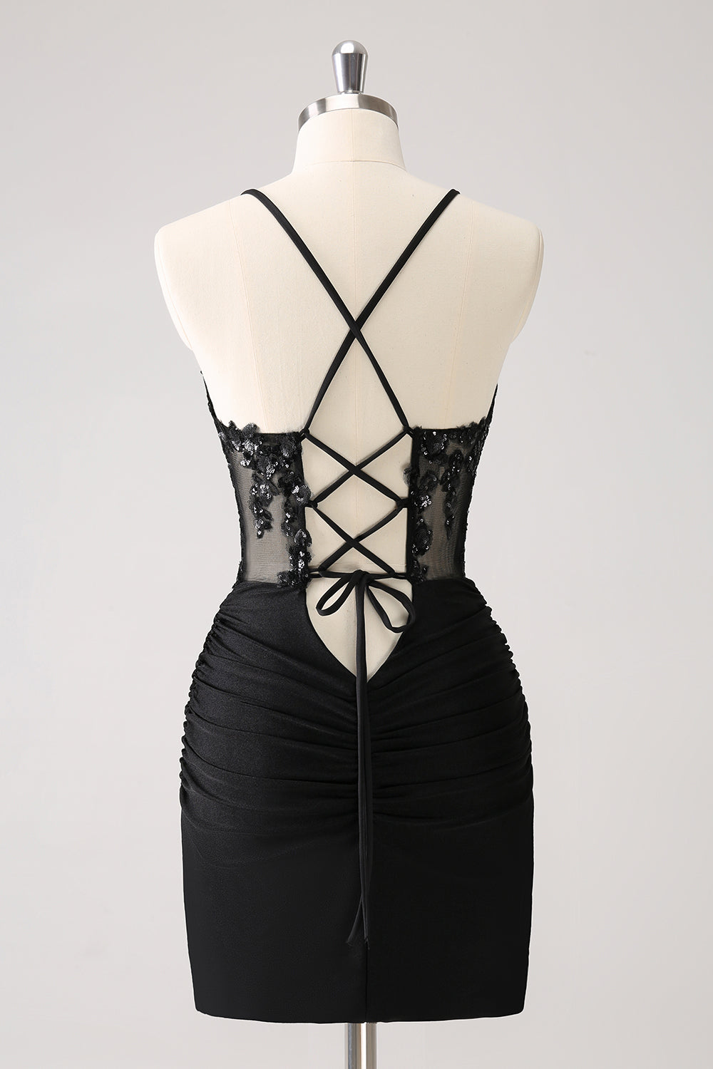 Sparkly Black Bodycon Spaghetti Corset Short Homecoming Dress with Lace Up Back Sparkly Black Bodycon Spaghetti Corset Short Homecoming Dress with Lace Up Back