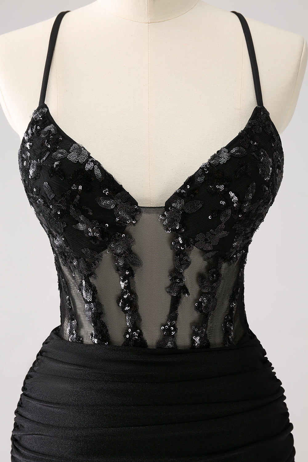 Sparkly Black Bodycon Spaghetti Corset Short Homecoming Dress with Lace Up Back Sparkly Black Bodycon Spaghetti Corset Short Homecoming Dress with Lace Up Back