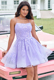 Cute Glitter Lilac A Line Sequins Short Homecoming Dress with Appliques Cute Glitter Lilac A Line Sequins Short Homecoming Dress with Appliques