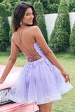 Cute Glitter Lilac A Line Sequins Short Homecoming Dress with Appliques Cute Glitter Lilac A Line Sequins Short Homecoming Dress with Appliques