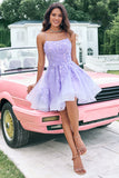 Cute Glitter Lilac A Line Sequins Short Homecoming Dress with Appliques Cute Glitter Lilac A Line Sequins Short Homecoming Dress with Appliques