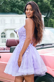 Cute Glitter Lilac A Line Sequins Short Homecoming Dress with Appliques Cute Glitter Lilac A Line Sequins Short Homecoming Dress with Appliques