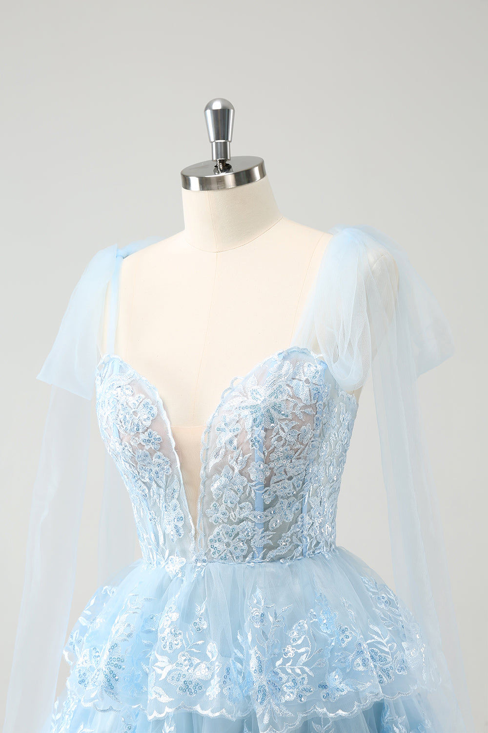 Glitter Blue A Line Embroidery Tiered Homecoming Dress with Appliques Glitter Blue A Line Embroidery Tiered Homecoming Dress with Appliques