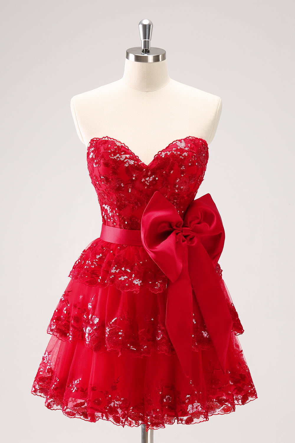 Zapaka Women Red Sparkly Strapless A Line Short Homecoming Dress with Bow Tiered Sequined Hoco Dress Zapaka Women Red Sparkly Strapless A Line Short Homecoming Dress with Bow Tiered Sequined Hoco Dress