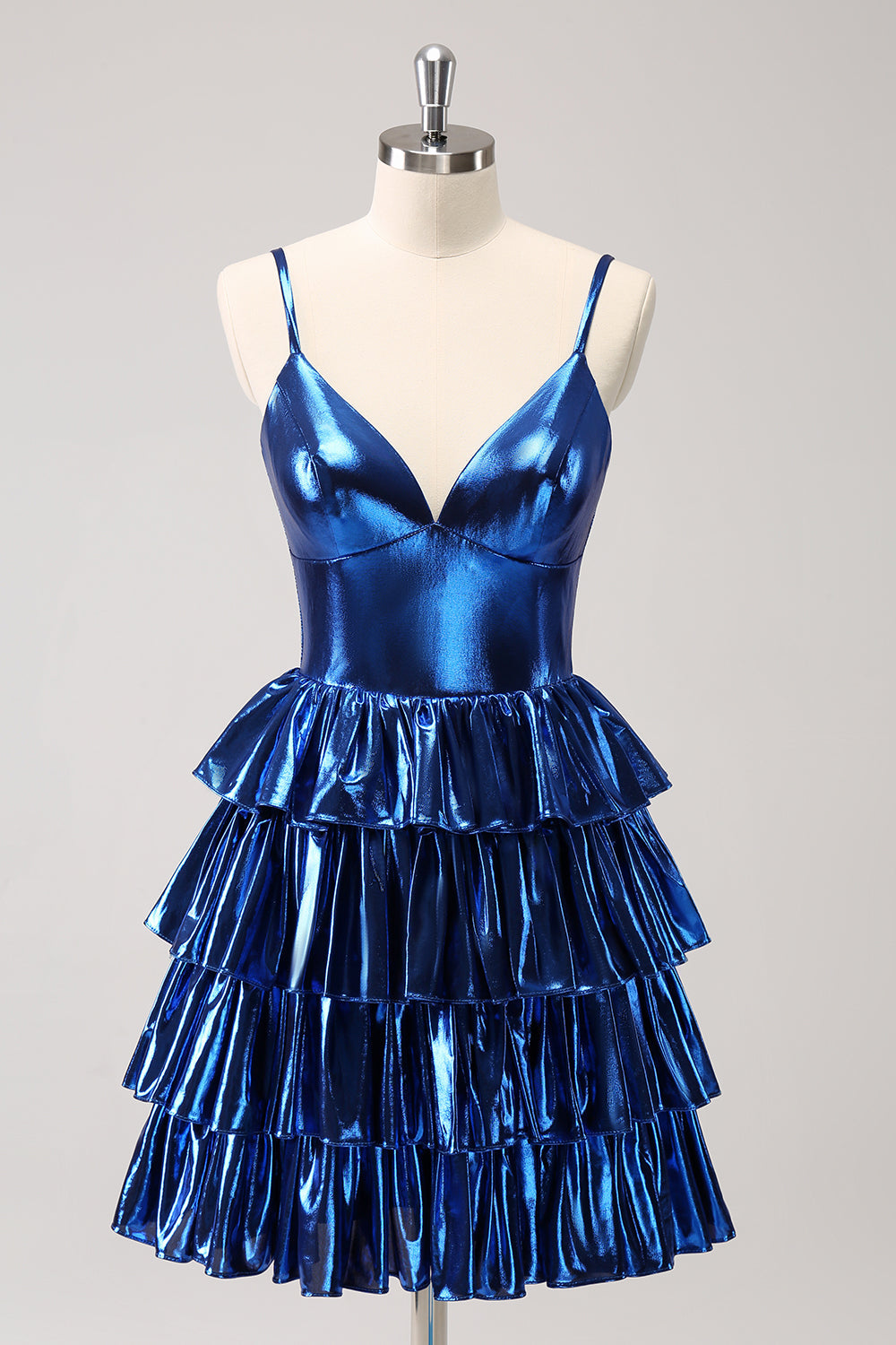 Zapaka Women Ink Blue Spaghetti Straps Homecoming Dress A Line Pleated Tiered Short Party Dress Zapaka Women Ink Blue Spaghetti Straps Homecoming Dress A Line Pleated Tiered Short Party Dress