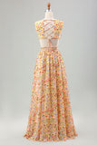 Yellow Small Flower A Line V Neck Pleated Ruffles Wedding Guest Dress Yellow Small Flower A Line V Neck Pleated Ruffles Wedding Guest Dress