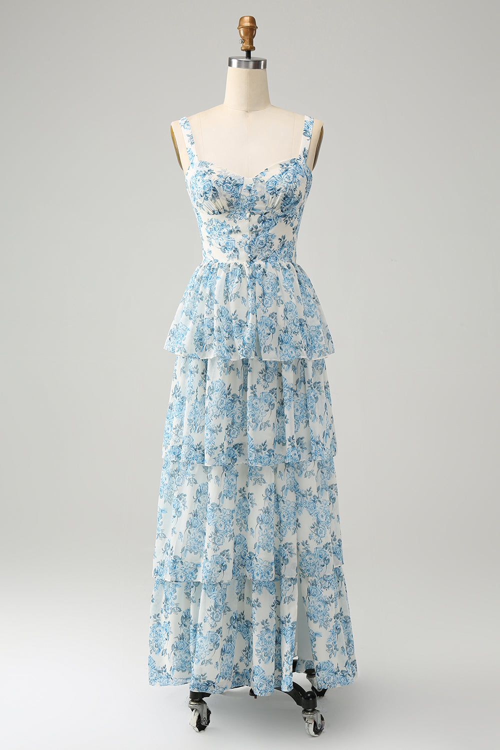 Zapakasa Women Floral Wedding Guest Dress White Blue Corset Tiered A Line Bridesmaid Dress Zapakasa Women Floral Wedding Guest Dress White Blue Corset Tiered A Line Bridesmaid Dress