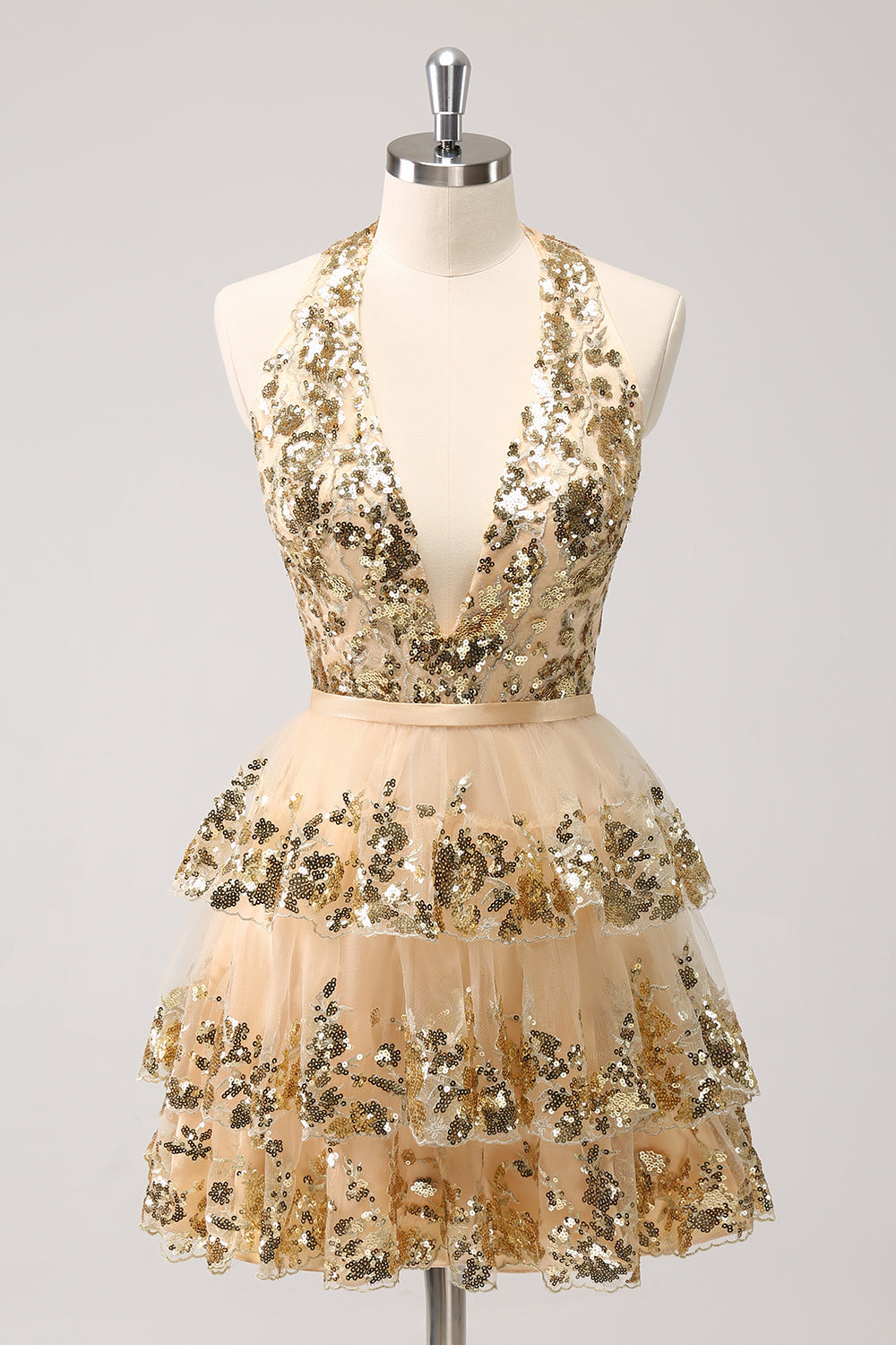 ZAPAKASA Women Sparkly Gold A-Line Homecoming Dress Halter Tiered Sequined Party Dress ZAPAKASA Women Sparkly Gold A-Line Homecoming Dress Halter Tiered Sequined Party Dress
