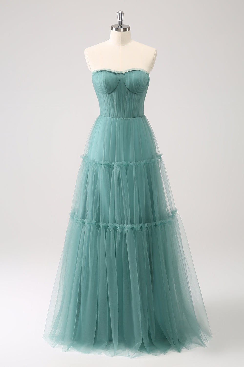 Zapakasa Women Eucalyptus Strapless Corset Tulle A-Line Bridesmaid Dress Zapakasa Women Eucalyptus Strapless Corset Tulle A-Line Bridesmaid Dress