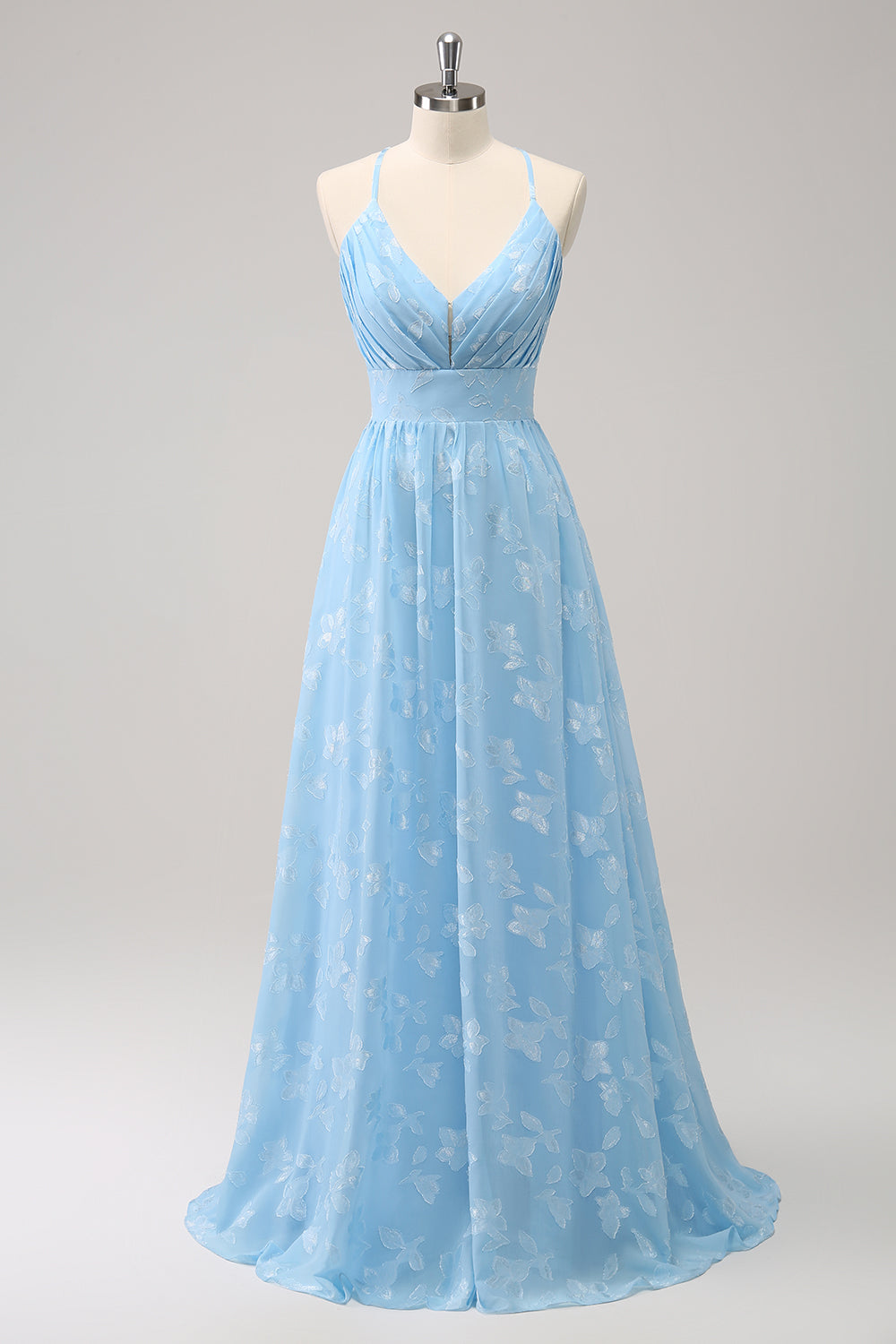 Zapakasa Women Light Blue V-Neck Pleated Bridesmaid Dress with Embroidery Bridal Party Dress Zapakasa Women Light Blue V-Neck Pleated Bridesmaid Dress with Embroidery Bridal Party Dress