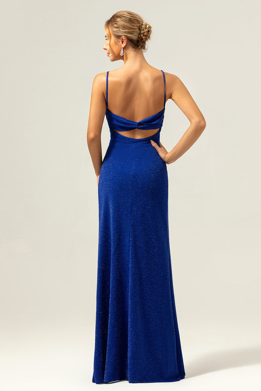 Sparkly Dark Blue Mermaid Twist Front Bridesmaid Dress with Slit Sparkly Dark Blue Mermaid Twist Front Bridesmaid Dress with Slit