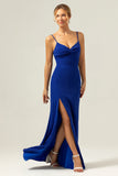 Sparkly Dark Blue Mermaid Twist Front Bridesmaid Dress with Slit Sparkly Dark Blue Mermaid Twist Front Bridesmaid Dress with Slit