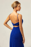 Sparkly Dark Blue Mermaid Twist Front Bridesmaid Dress with Slit Sparkly Dark Blue Mermaid Twist Front Bridesmaid Dress with Slit