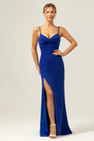 Sparkly Dark Blue Mermaid Twist Front Bridesmaid Dress with Slit Sparkly Dark Blue Mermaid Twist Front Bridesmaid Dress with Slit