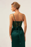 Dark Green Mermaid Spaghetti Straps Corset Satin Long Prom Dress with Slit Dark Green Mermaid Spaghetti Straps Corset Satin Long Prom Dress with Slit