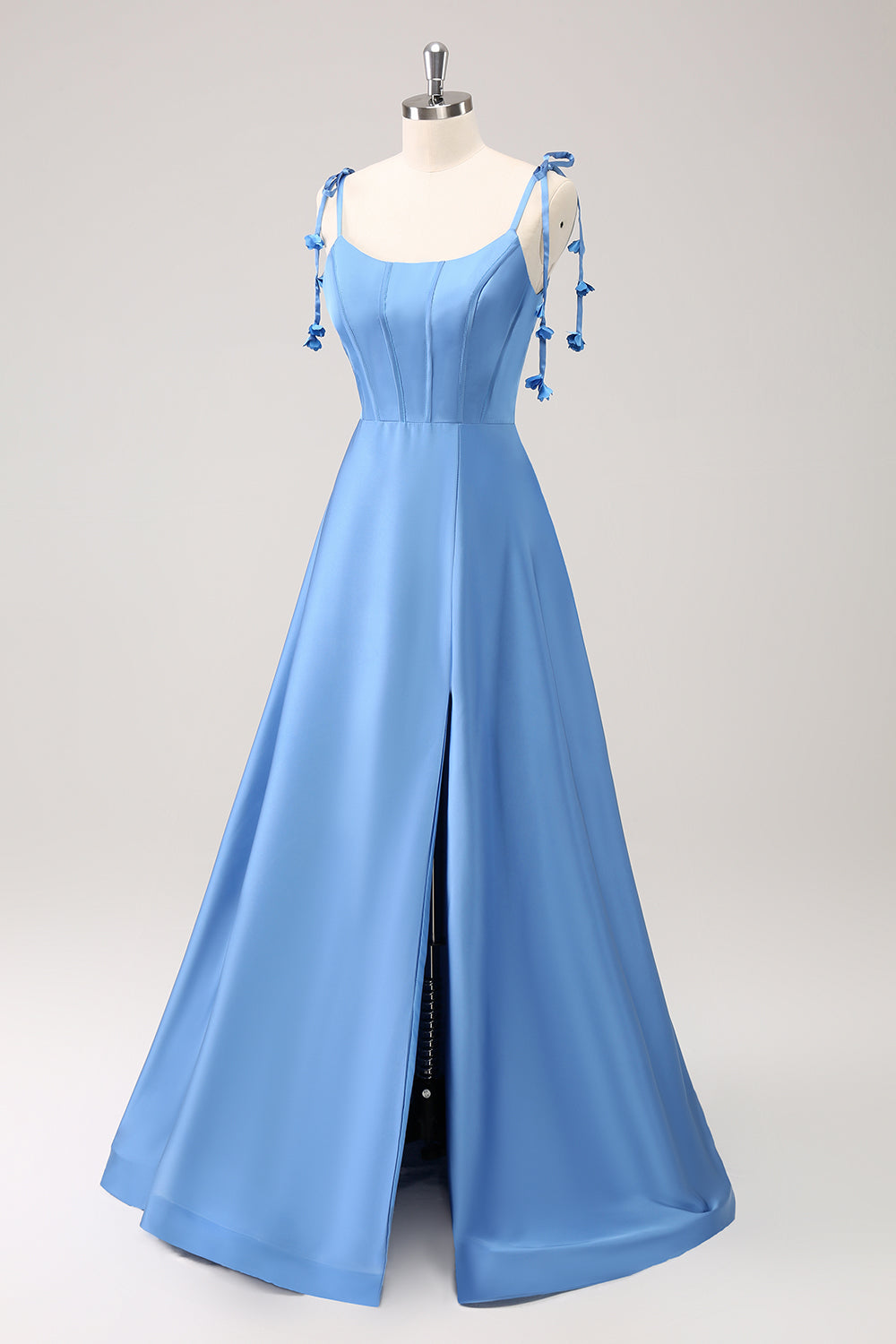 Blue A Line Spaghetti Straps Satin Floor Length Bridesmaid Dress with Slit Blue A Line Spaghetti Straps Satin Floor Length Bridesmaid Dress with Slit