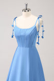 Blue A Line Spaghetti Straps Satin Floor Length Bridesmaid Dress with Slit Blue A Line Spaghetti Straps Satin Floor Length Bridesmaid Dress with Slit