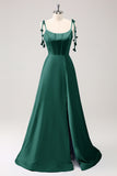 Blue A Line Spaghetti Straps Satin Floor Length Bridesmaid Dress with Slit Blue A Line Spaghetti Straps Satin Floor Length Bridesmaid Dress with Slit
