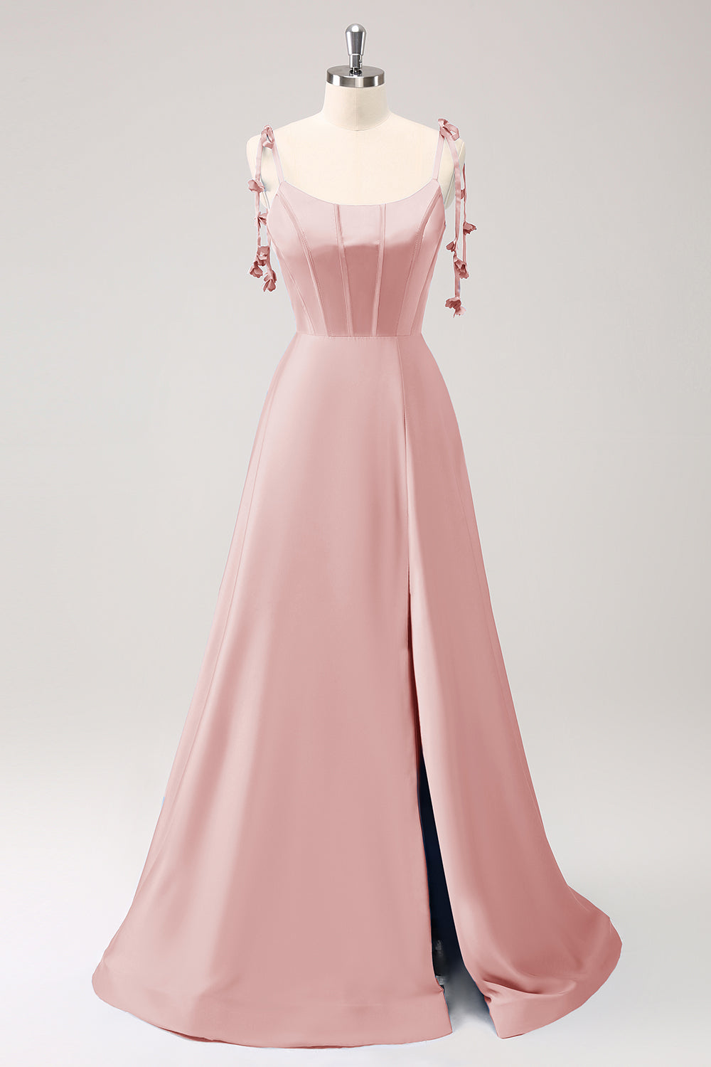 Blue A Line Spaghetti Straps Satin Floor Length Bridesmaid Dress with Slit Blue A Line Spaghetti Straps Satin Floor Length Bridesmaid Dress with Slit