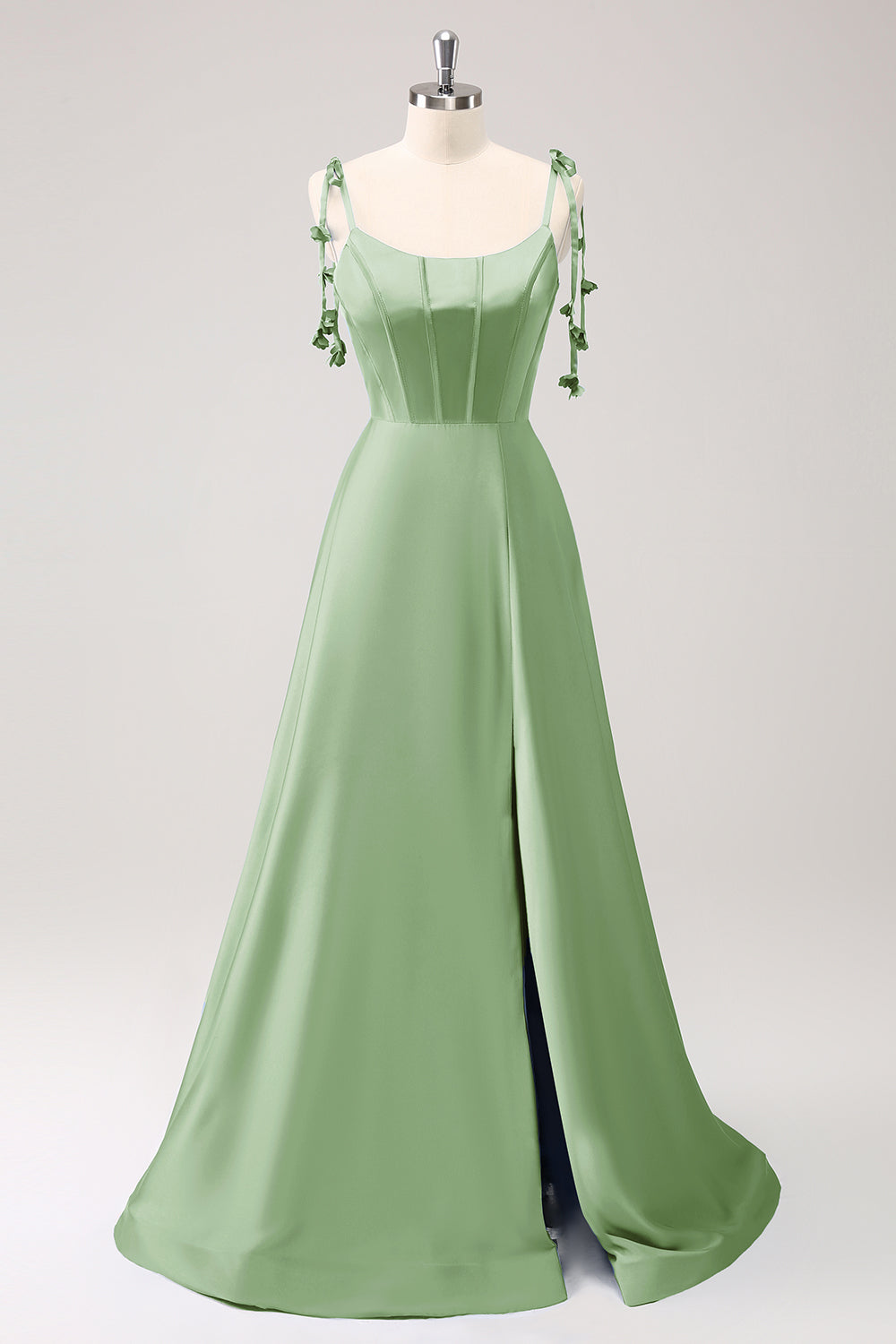 Blue A Line Spaghetti Straps Satin Floor Length Bridesmaid Dress with Slit Blue A Line Spaghetti Straps Satin Floor Length Bridesmaid Dress with Slit