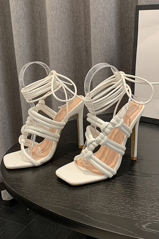 White Ankle-Straps Stiletto High Heels Sandals