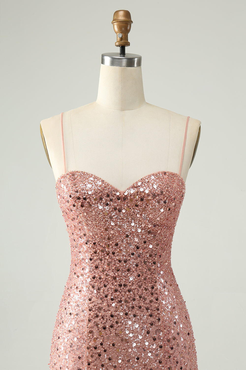 Sparkly Blush Spaghetti Straps Sequins A Line Short Homecoming Dress Sparkly Blush Spaghetti Straps Sequins A Line Short Homecoming Dress