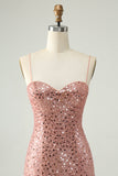 Sparkly Blush Spaghetti Straps Sequins A Line Short Homecoming Dress Sparkly Blush Spaghetti Straps Sequins A Line Short Homecoming Dress