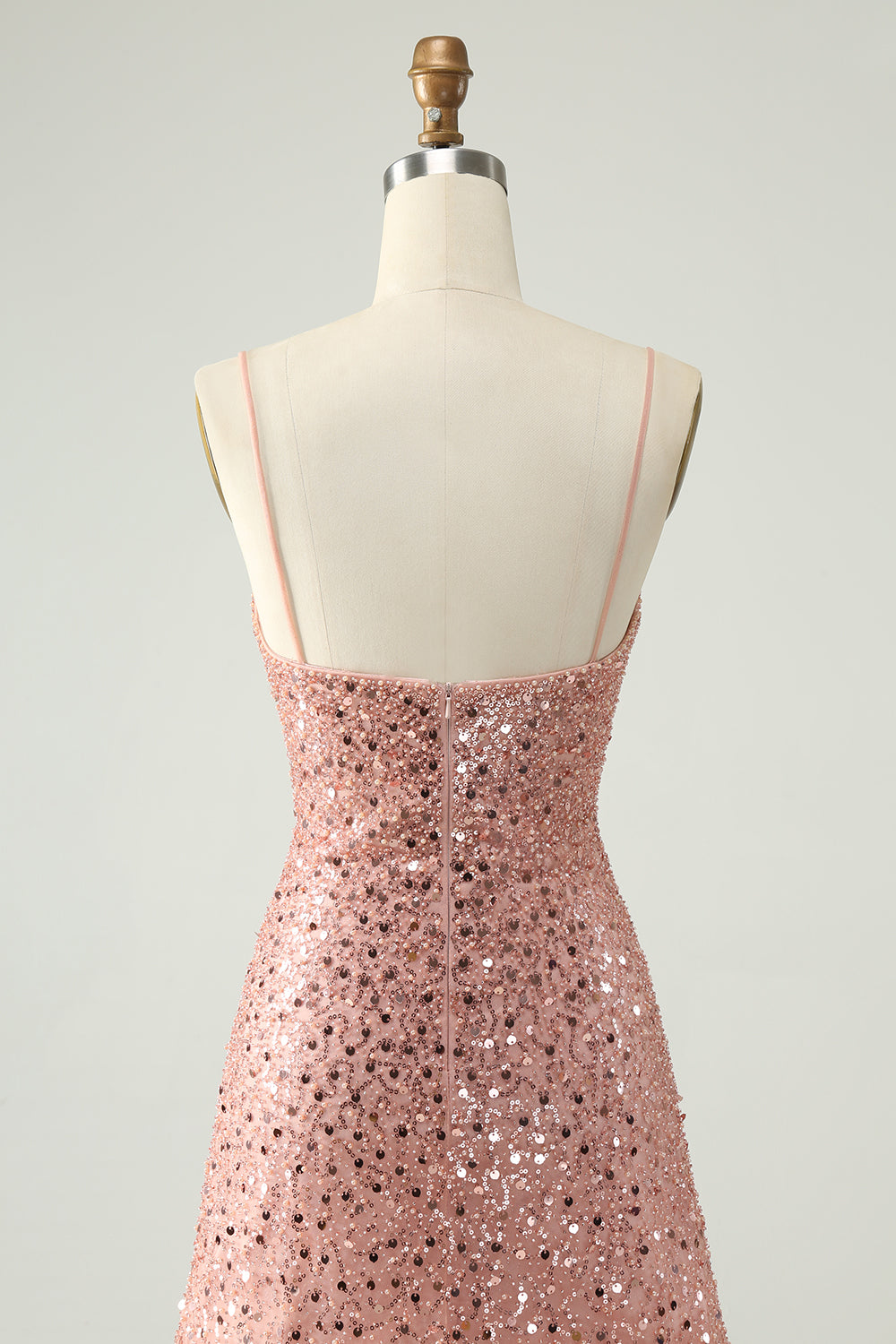 Sparkly Blush Spaghetti Straps Sequins A Line Short Homecoming Dress Sparkly Blush Spaghetti Straps Sequins A Line Short Homecoming Dress