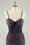 Dark Purple Spaghetti Straps Corset Glitter Short Homecoming Dresses Dark Purple Spaghetti Straps Corset Glitter Short Homecoming Dresses