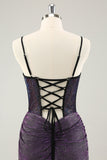 Dark Purple Spaghetti Straps Corset Glitter Short Homecoming Dresses Dark Purple Spaghetti Straps Corset Glitter Short Homecoming Dresses